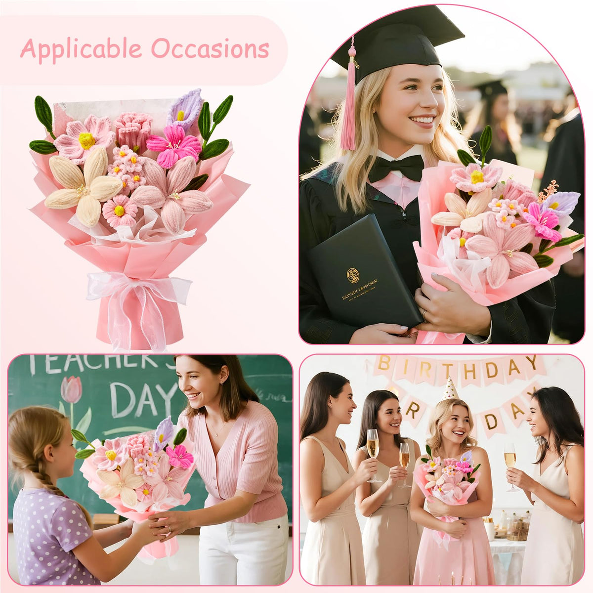 Faylifeway soft velvety chenille stems add premium texture to the bouquet.