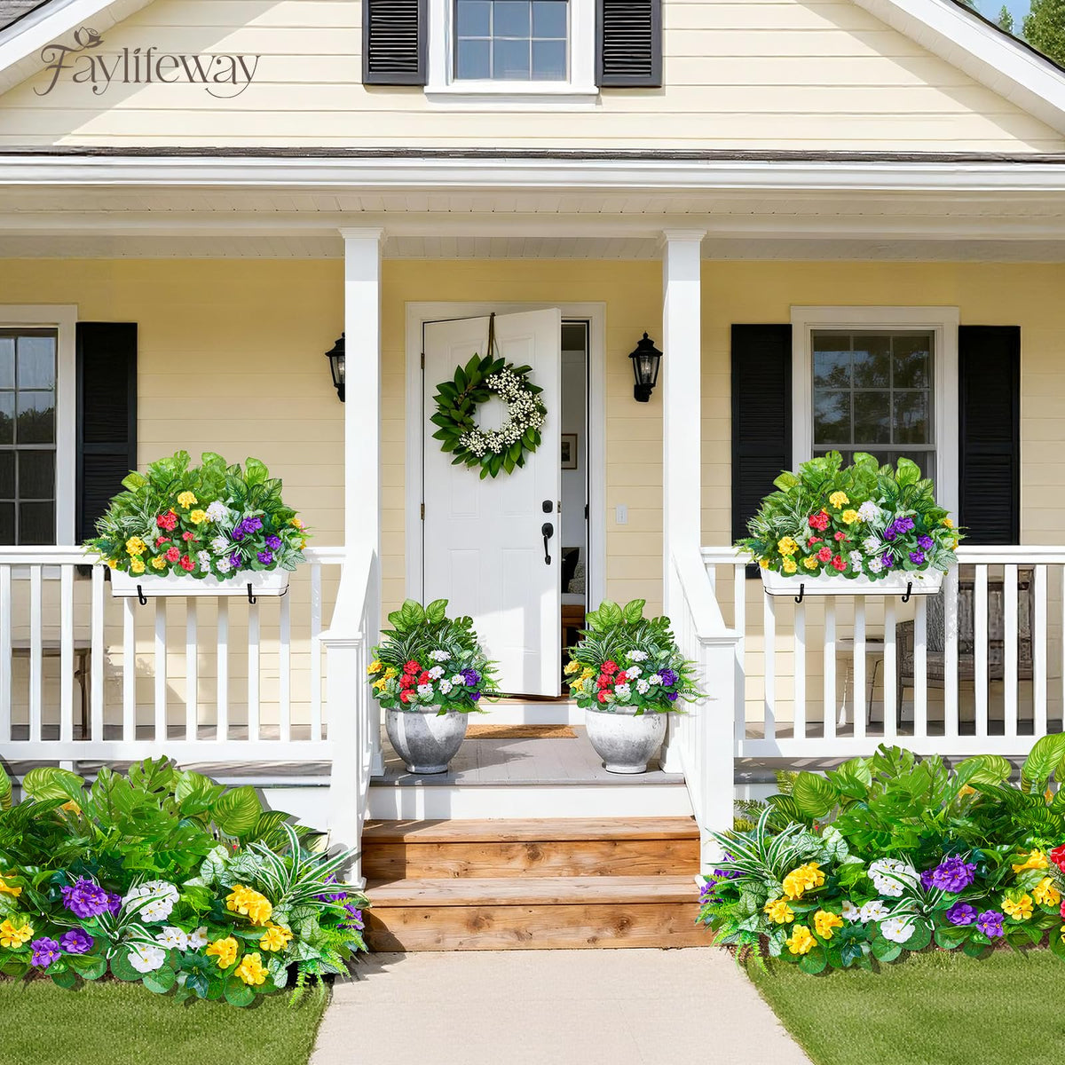 Faylifeway UV-resistant outdoor artificial plants stay vibrant under direct sun