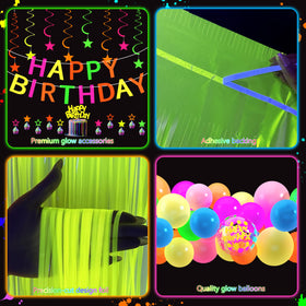 Fayoo fringe table skirt frames desserts with a luminous edge under UV light