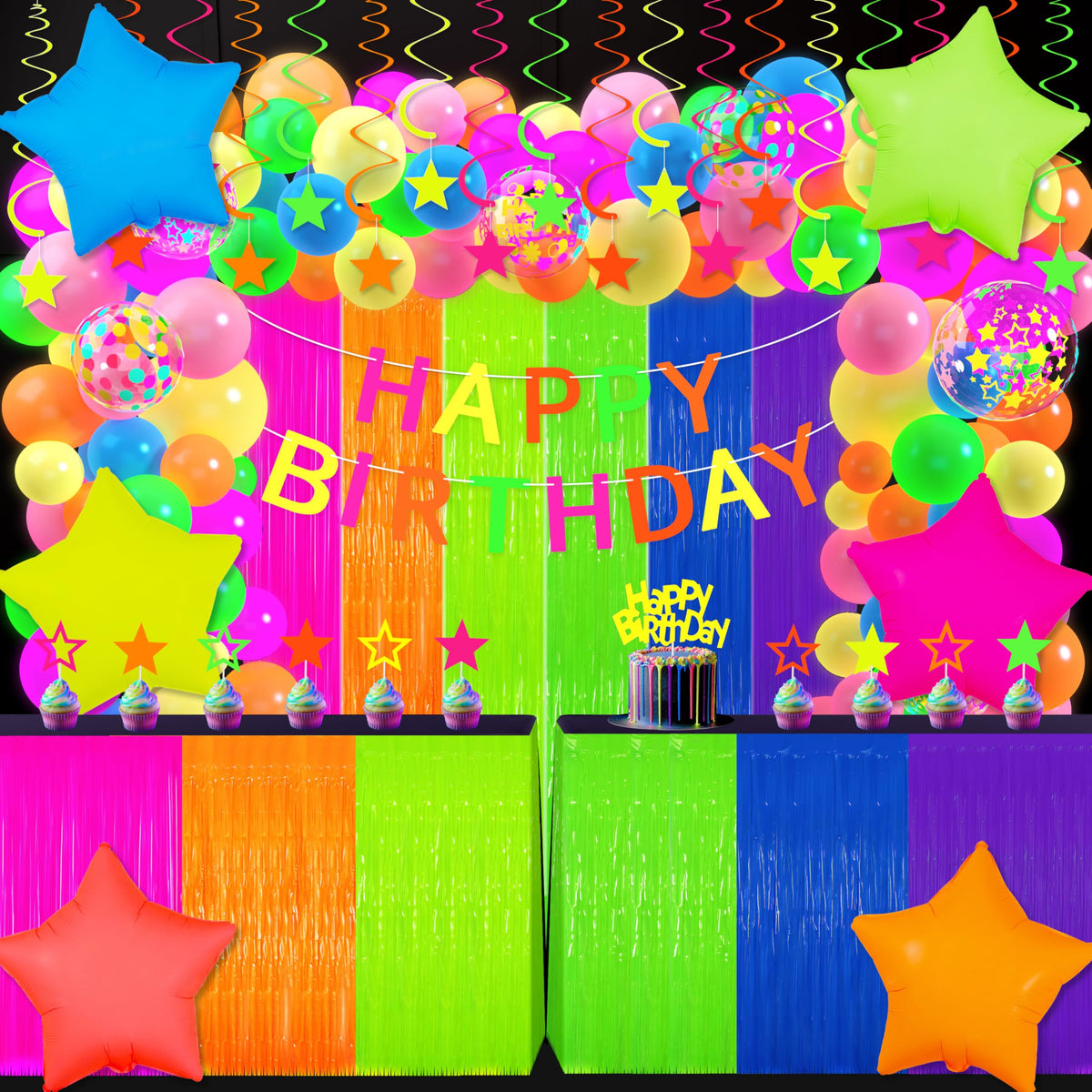 Fayoo glow banner neon happy birthday enhances party ambiance with bright neon lettering