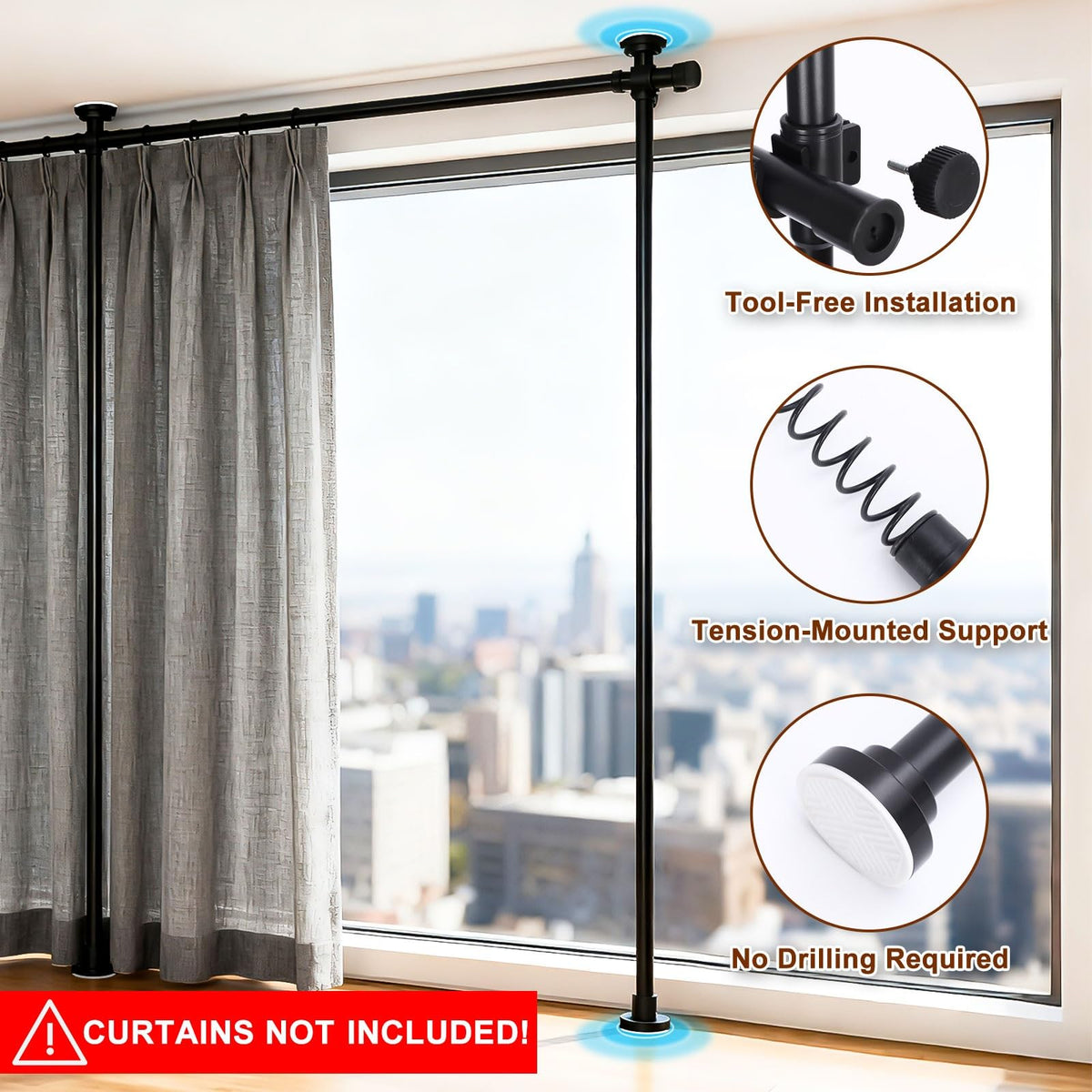 Durable Fazlino frame supporting up to 40 pounds of curtains