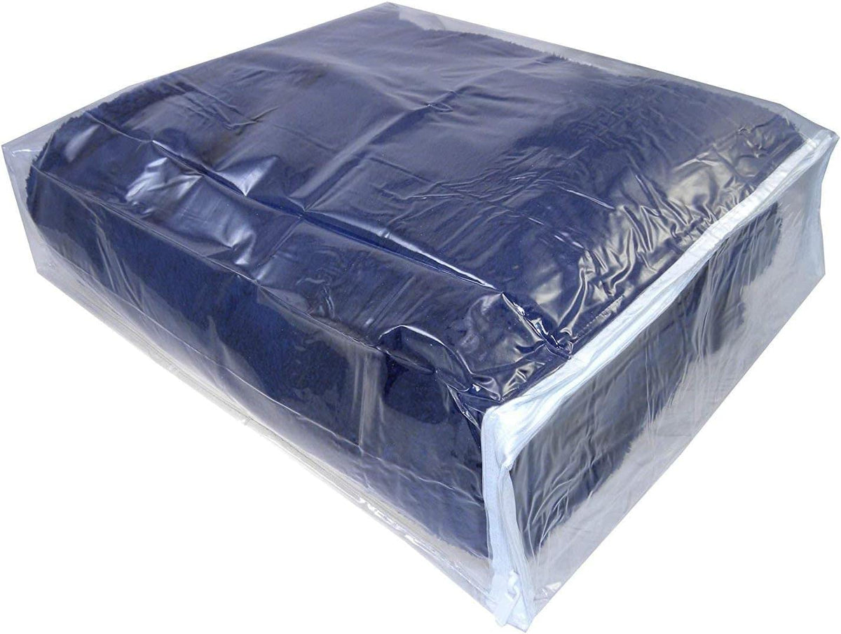 FBA clear vinyl zippered blanket bag with contents visible for easy viewing and organization.