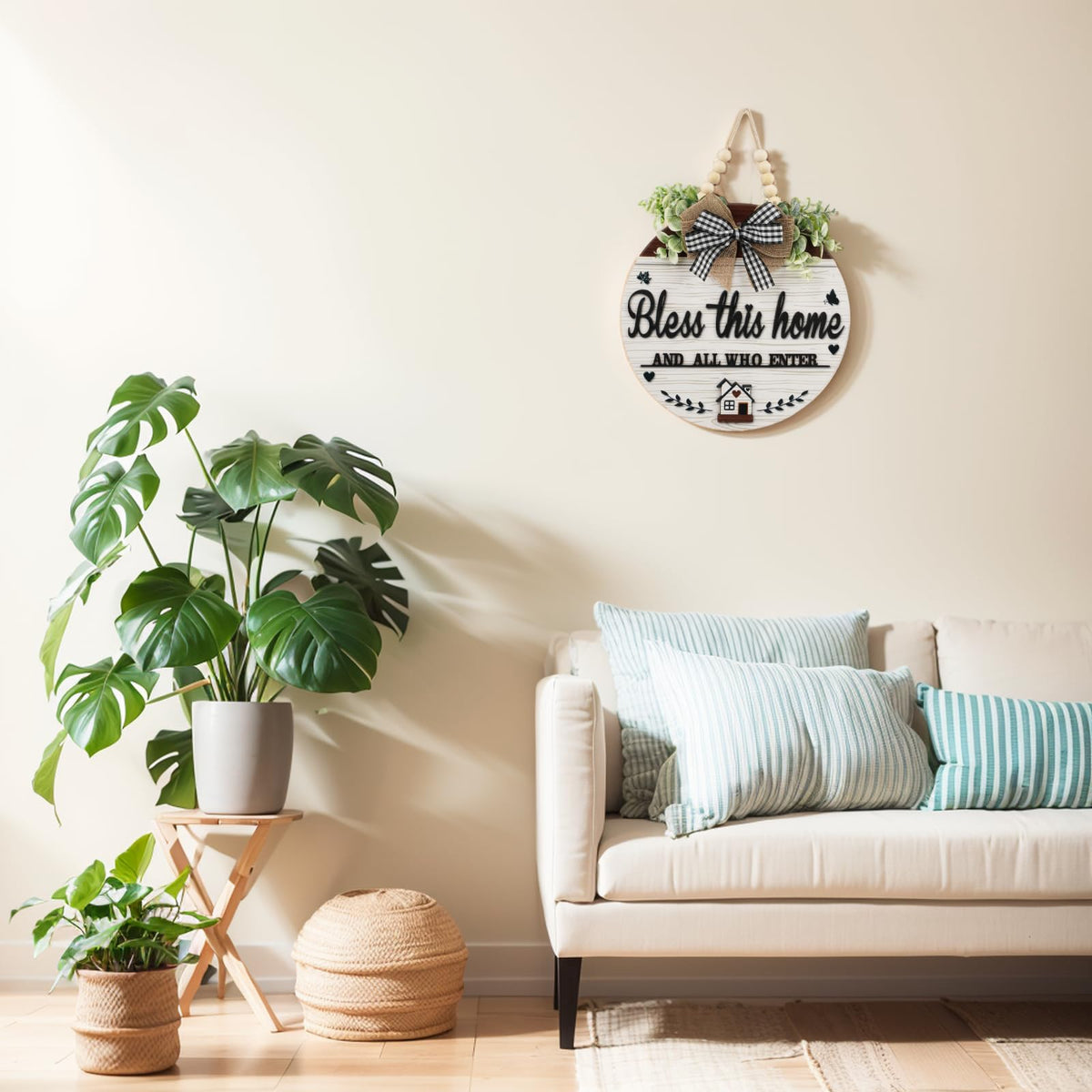 FBOUPYU wooden door sign with wreath adds warm, inviting entry style.