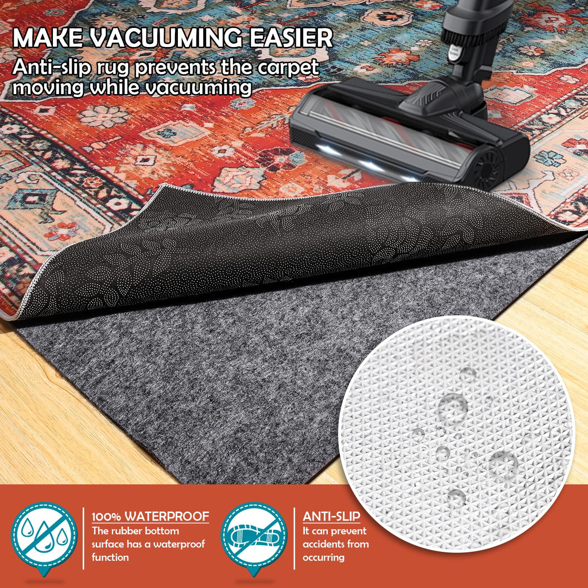 Fchuswty non-slip rug pad keeps area rugs in place on any floor.