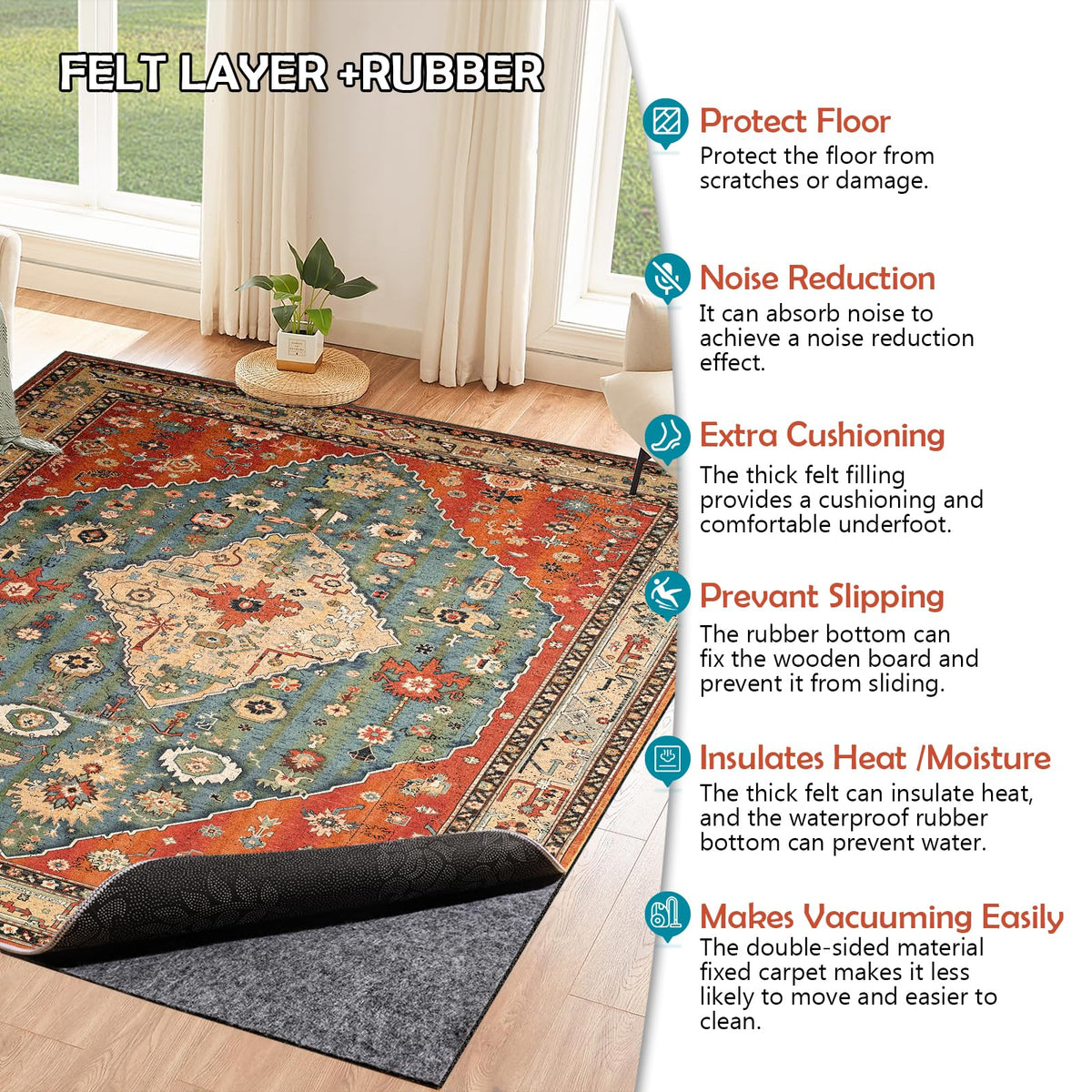 Protects hardwood and tile floors with a clean, safe barrier.