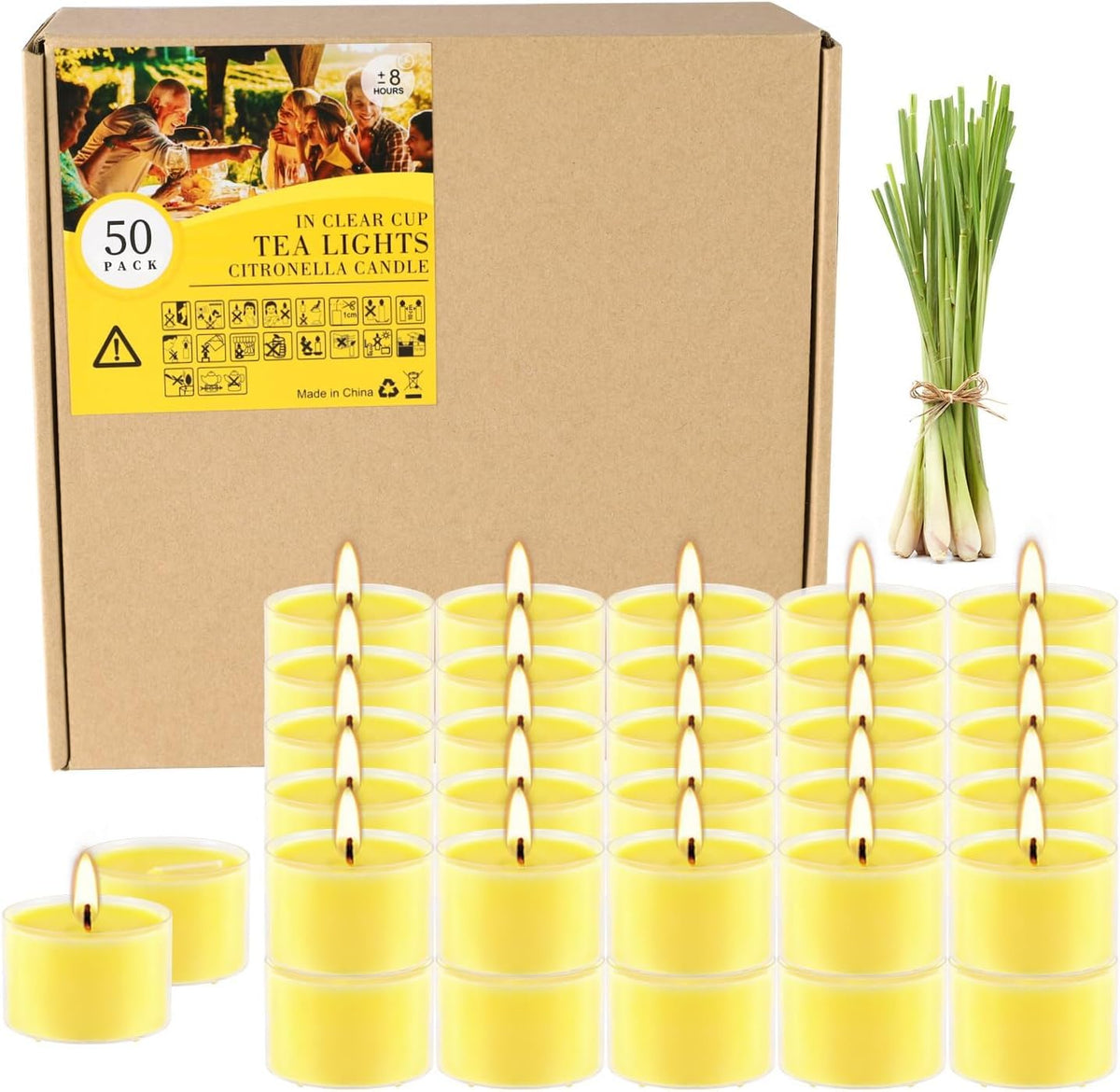 Fclayvts citronella tealight in a clear cup offers a clean glow for ambiance