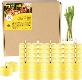 Fclayvts citronella tealight in a clear cup offers a clean glow for ambiance