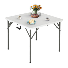 FDW 34inch folding card table with white top, ideal for compact storage and easy transport.