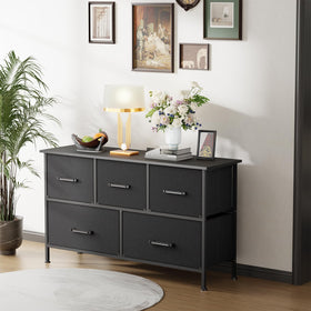 FDW 5-Drawer Dresser metal frame side view highlighting stability and durability.