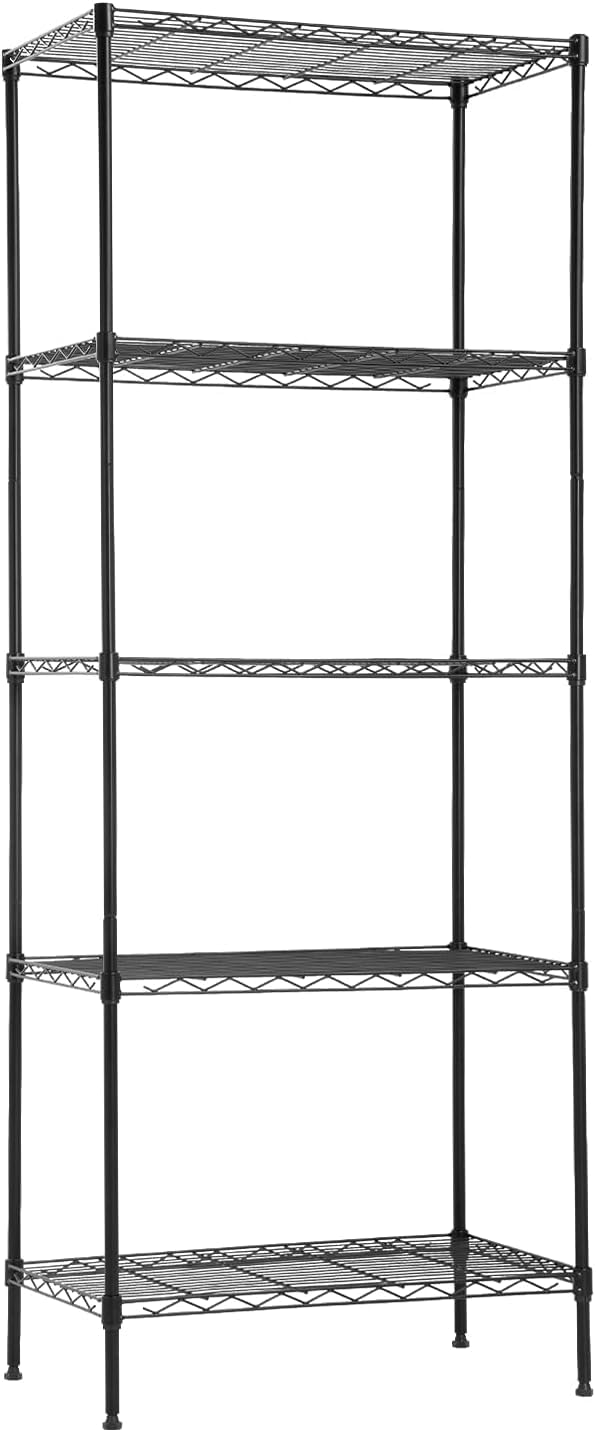 FDW 5-tier wire shelving unit with NSF certification for sturdy kitchen storage.