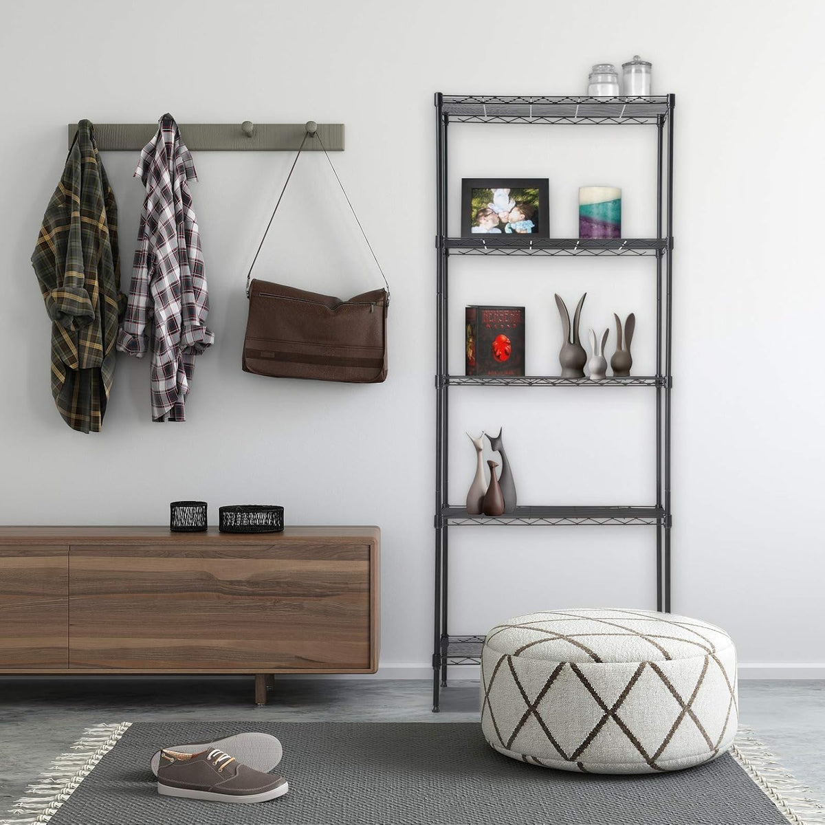 FDW black wire shelving unit at 60 inches height for generous capacity.
