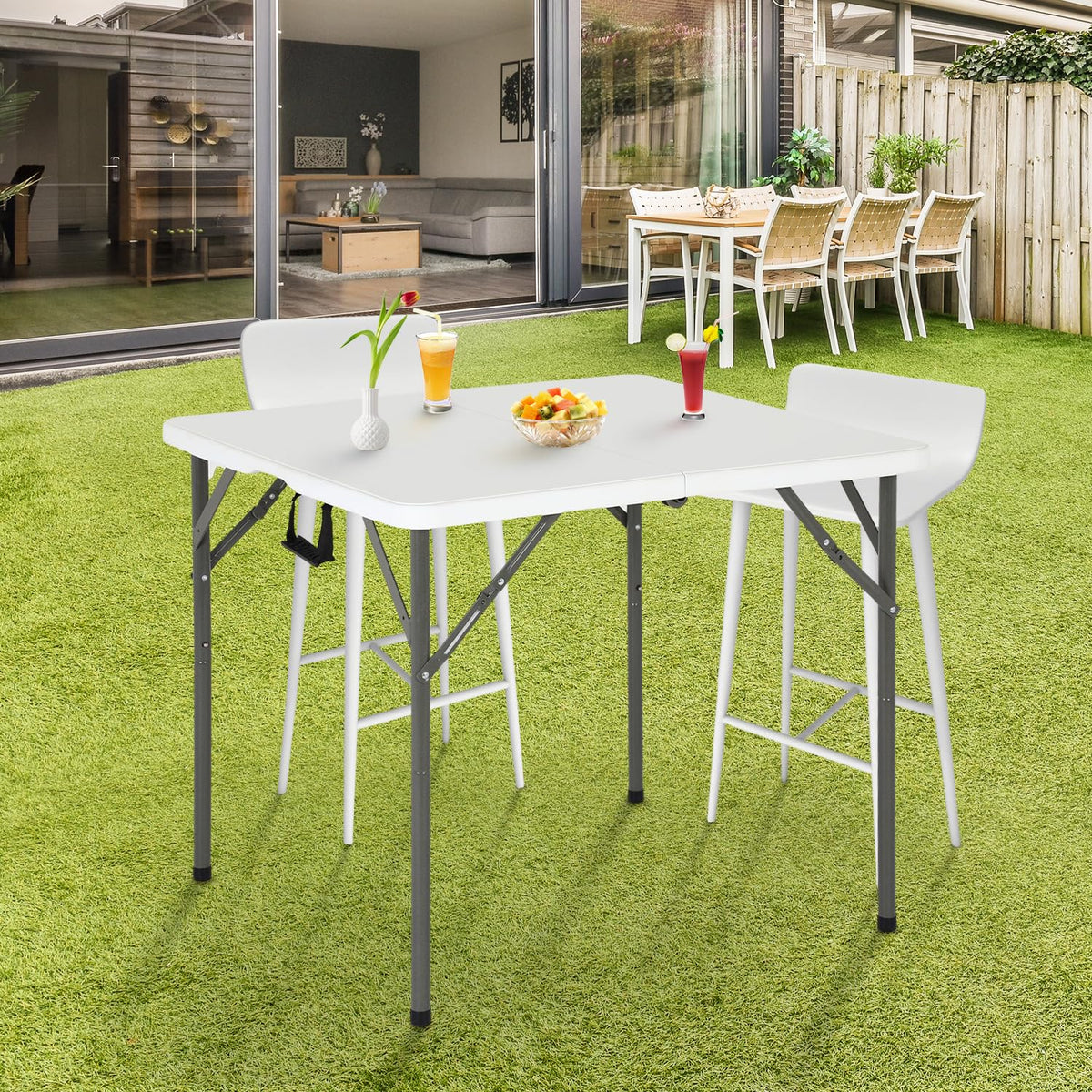 FDW folded portable table with handle, easy to carry between rooms and events.