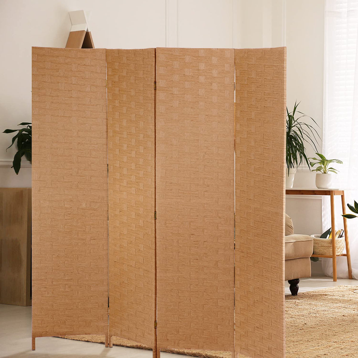 FDW folding wood screen divider offers quick room separation with compact storage.