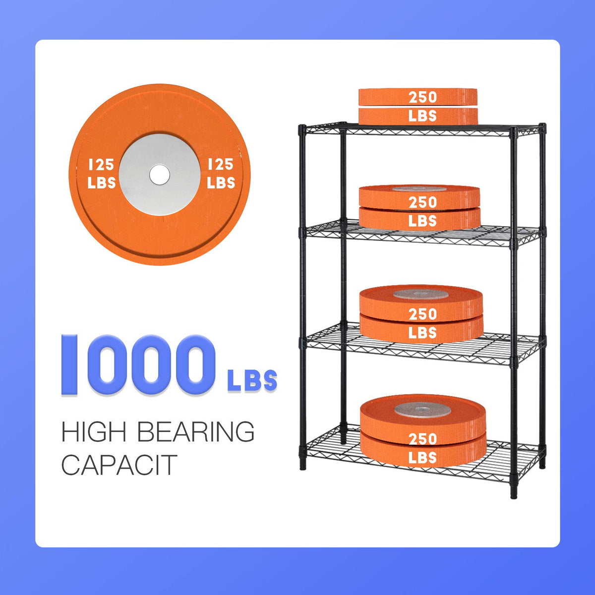 FDW heavy-duty metal shelving in a garage setting demonstrates high weight capacity.