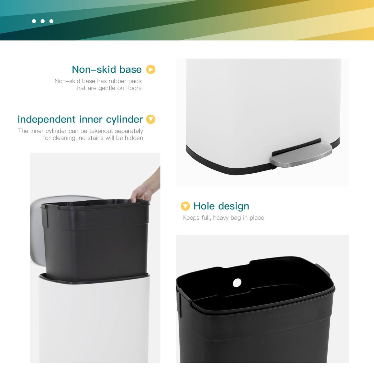 FDW soft-close lid trash can, quiet operation for home and office use.