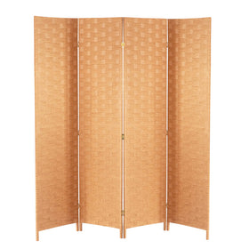 FDW wood mesh woven 4-panel screen provides flexible privacy for living spaces.