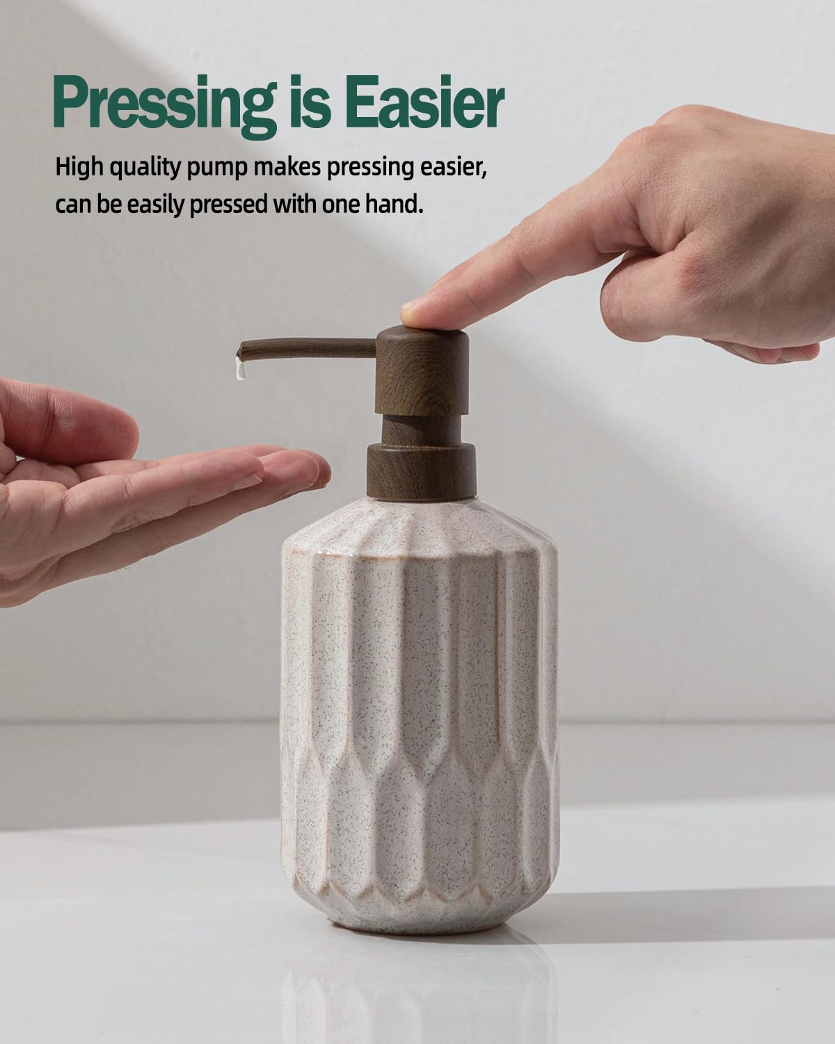FE Fun Elements bathroom dispenser pump detail shows precise pour and smooth operation