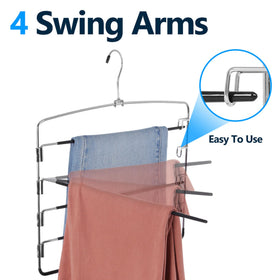Feasteery swing-arm hangers allow easy pants removal with secure non-slip grip.