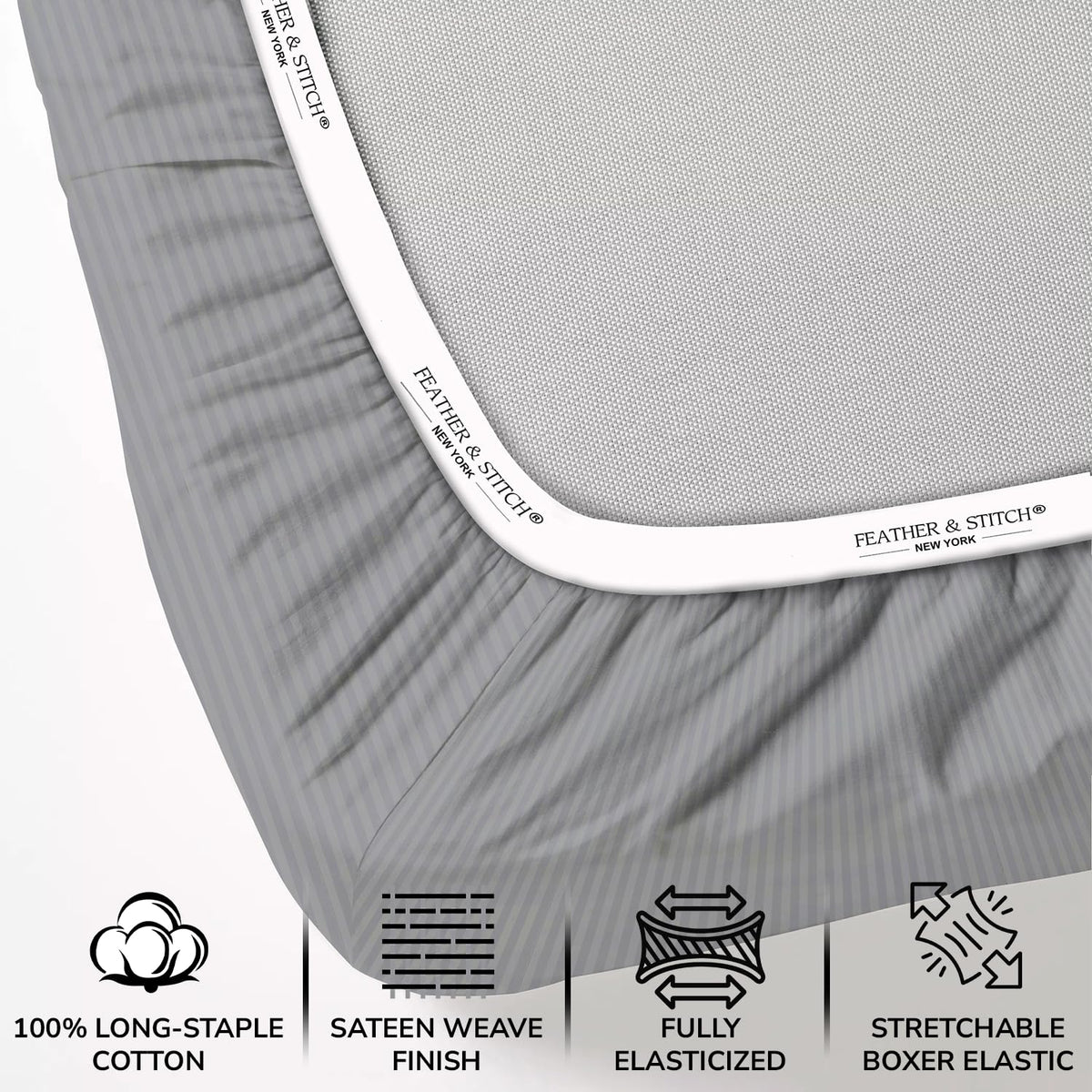 Feather & Stitch New York 18-inch pocket fitted sheet for a snug mattress fit