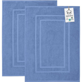 Feather & Stitch New York two-piece bath mats in faded denim for quick drying.