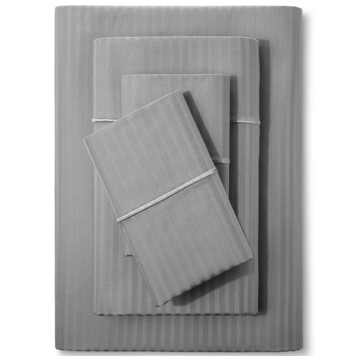 Feather & Stitch New York king damask bedsheet set in grey stripe offers hotel-like comfort