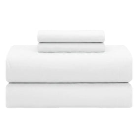 Feather & Stitch New York percale sheets folded for a crisp white hotel-like look