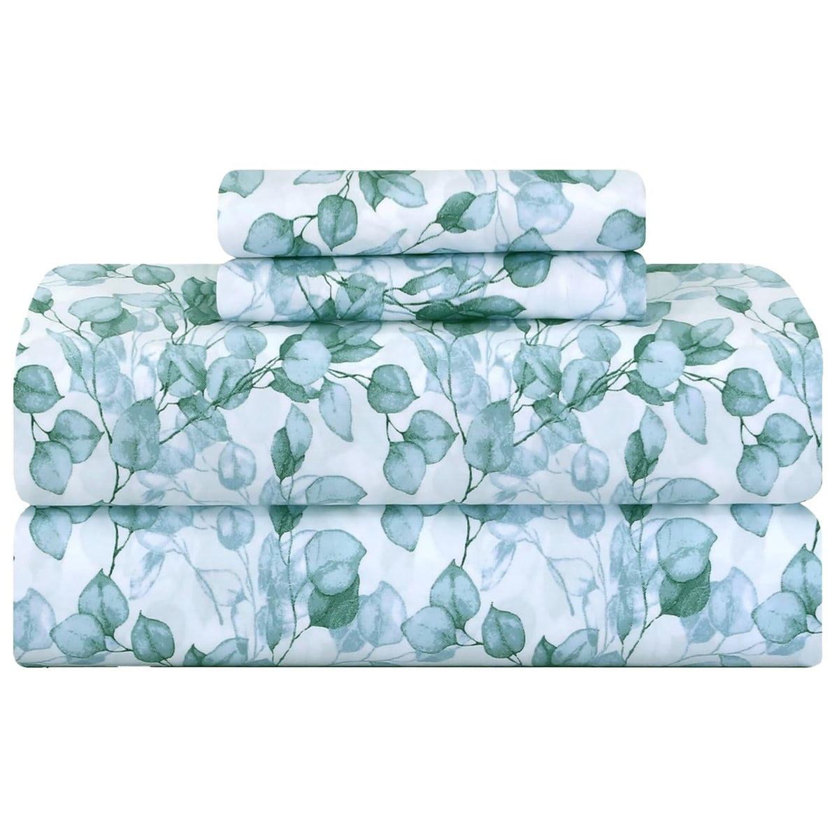 Feather & Stitch New York printed 500TC king sheet set with green leaf damask for hotel-style luxury.