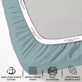 Feather & Stitch New York sateen weave texture emphasizes breathable comfort for hot sleepers.