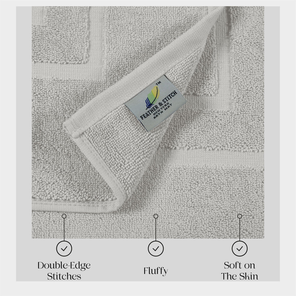 Feather & Stitch New York soft cotton bath mat, fast drying for daily showers.