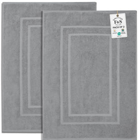Feather & Stitch New York towel-like bath mat set with dark grey plush for post shower comfort