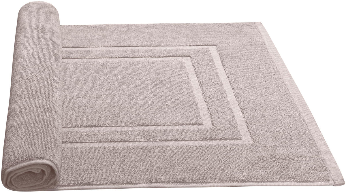 Feather and Stitch New York 2-piece set in taupe featured on a modern bathroom floor.