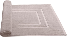 Feather and Stitch New York 2-piece set in taupe featured on a modern bathroom floor.