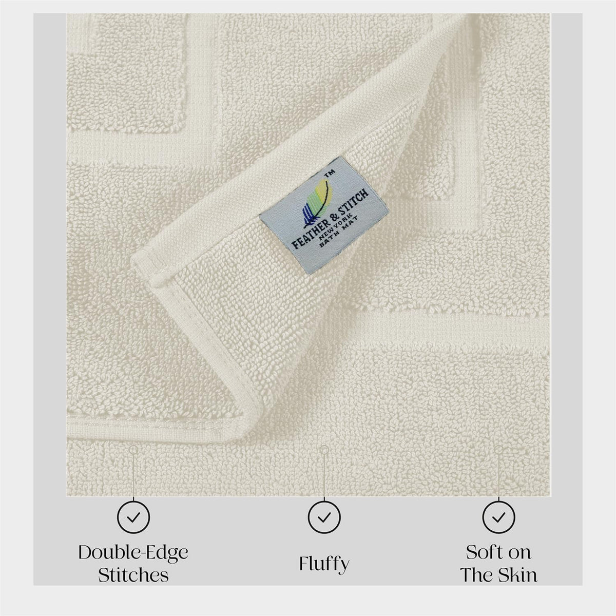 FEATHER & STITCH NEW YORK two-piece bath mat set provides coordinated bath comfort.