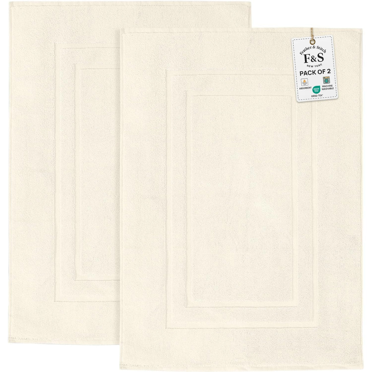 FEATHER & STITCH NEW YORK ultra-absorbent bath mat soaks moisture quickly after showers.