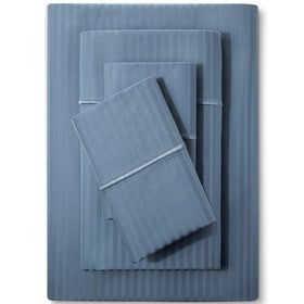 Feather & Stitch New York 500 TC king damask bedsheets in blue stripe for luxury sleep