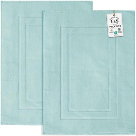 Feather & Stitch Sea Foam 2pc bath mat pack offers plush comfort after showers.