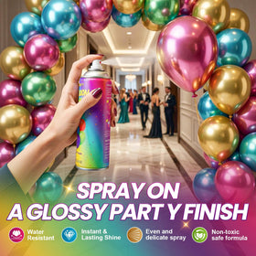 Featrity Shine Spray application on balloons for instant gloss.