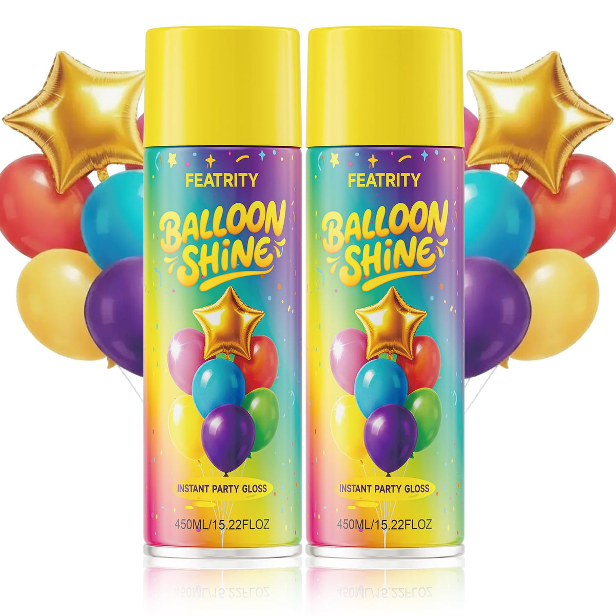 Featrity Balloon Shine Spray can for long-lasting balloon gloss.