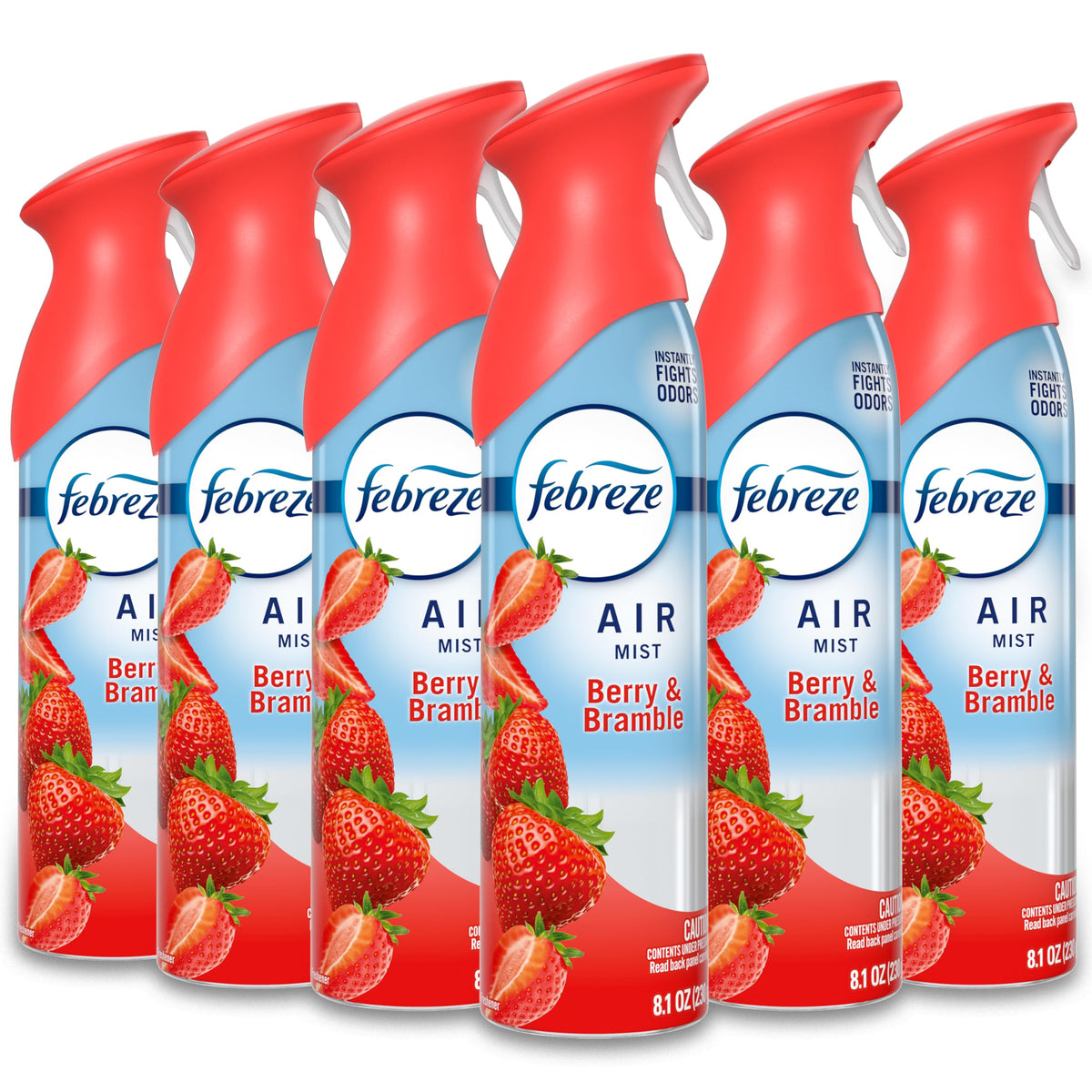 Febreze Air Mist Berry Bramble bottle releasing quick berry-scented freshness throughout the home, every room.