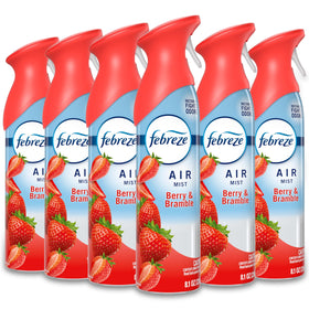 Febreze Air Mist Berry Bramble bottle releasing quick berry-scented freshness throughout the home, every room.