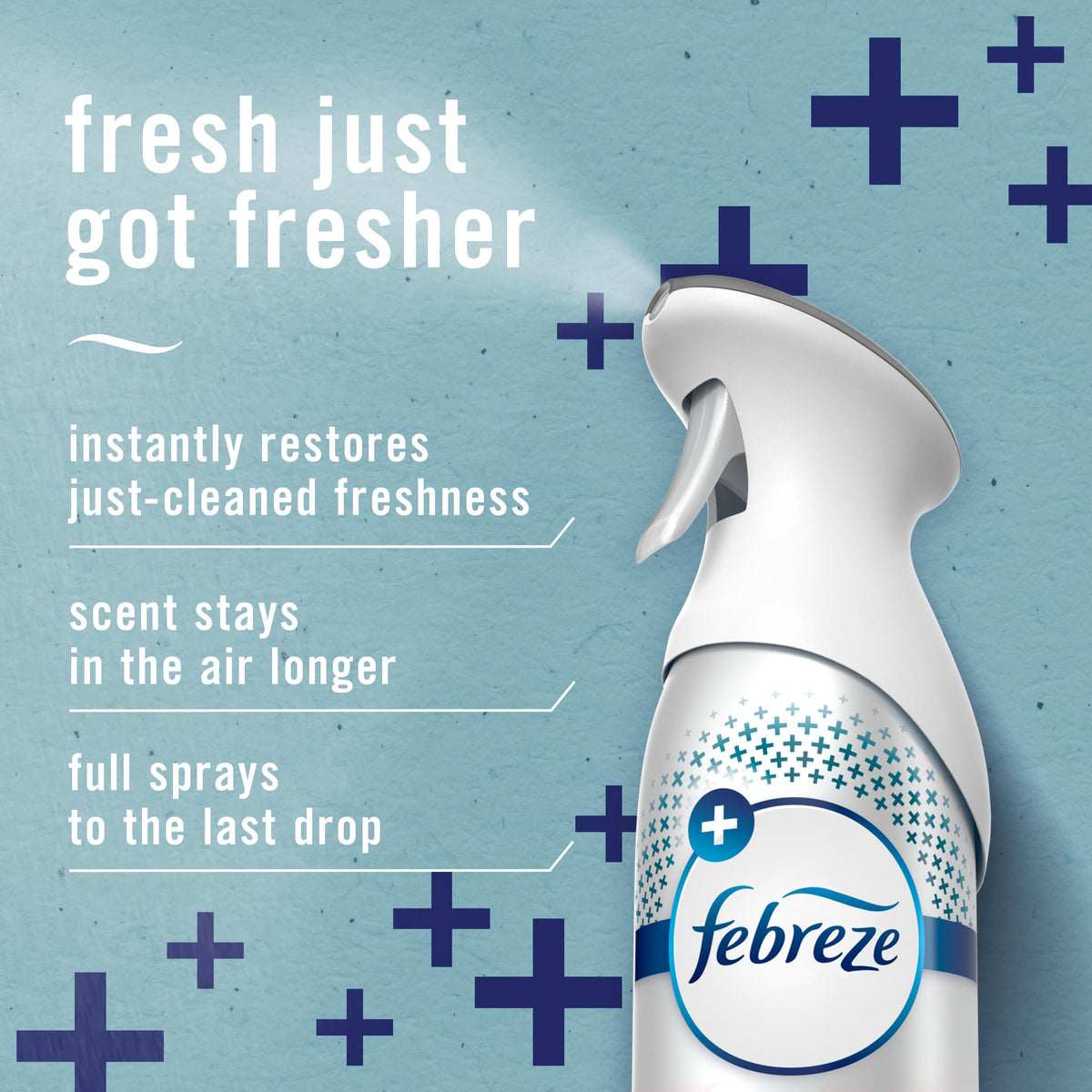 Febreze Air Mist bottle releases consistent spray from nozzle for full coverage