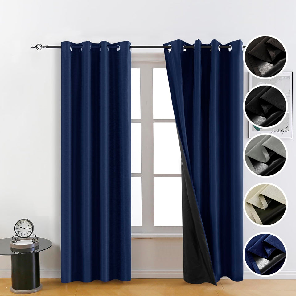 FEBSIXTH 100% blackout curtains two panels block sunlight for bedroom and living room.