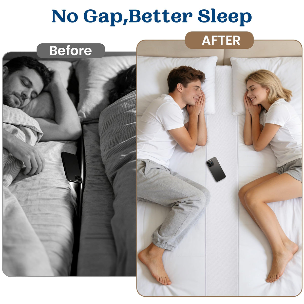 FeelAtHome 12-inch wide bed bridge lies between mattresses creating a stable sleep surface.