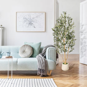 feelead olive-tree living room scene showing modern greenery accessory