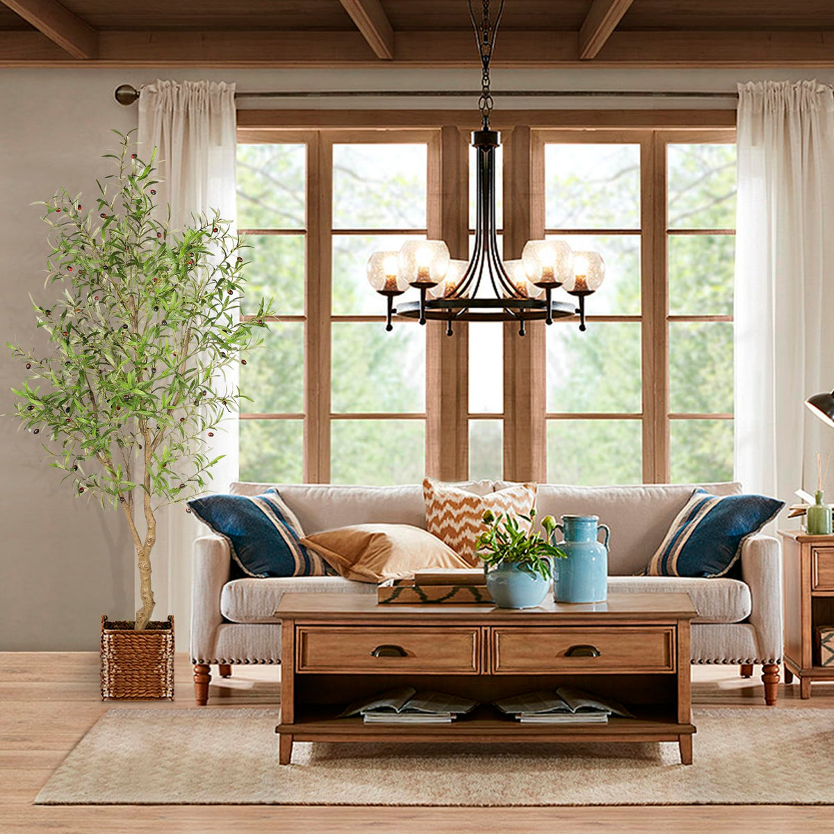 FEELEAD olive tree room decor in a living space inspires stylish ambiance.