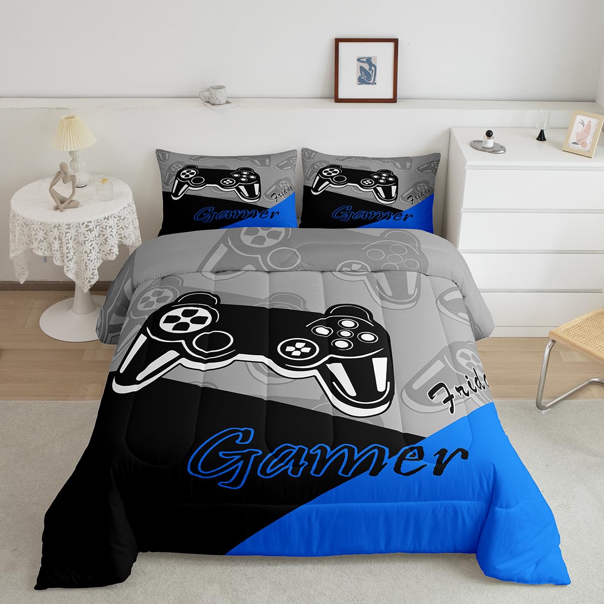 Feelyou gaming duvet twin blue shows vibrant print for teen gamer rooms.