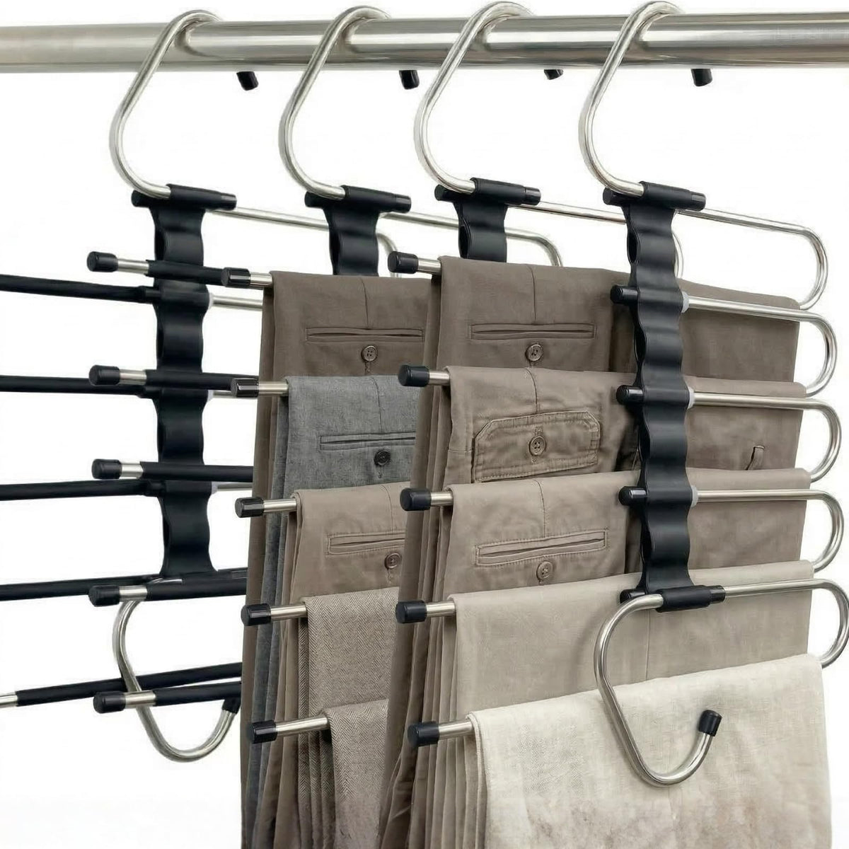 FeeraHozer 5-tier denim rack keeps jeans organized and easily accessible.