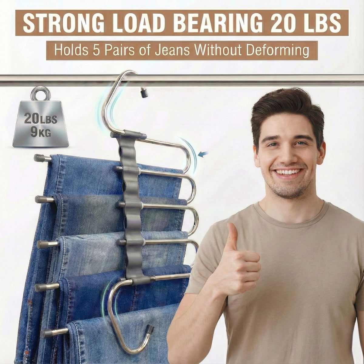 FeeraHozer space-saving horizontal hanger maximizes closet rod capacity and organization.