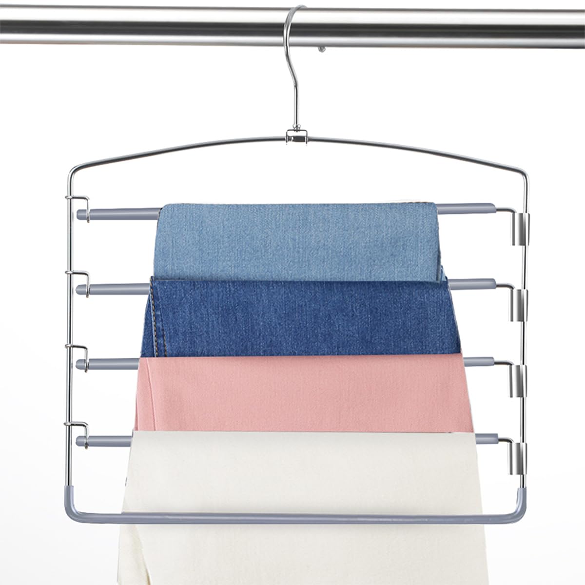 FeeraHozer pants hanger with 5-arm swing design keeps pants organized