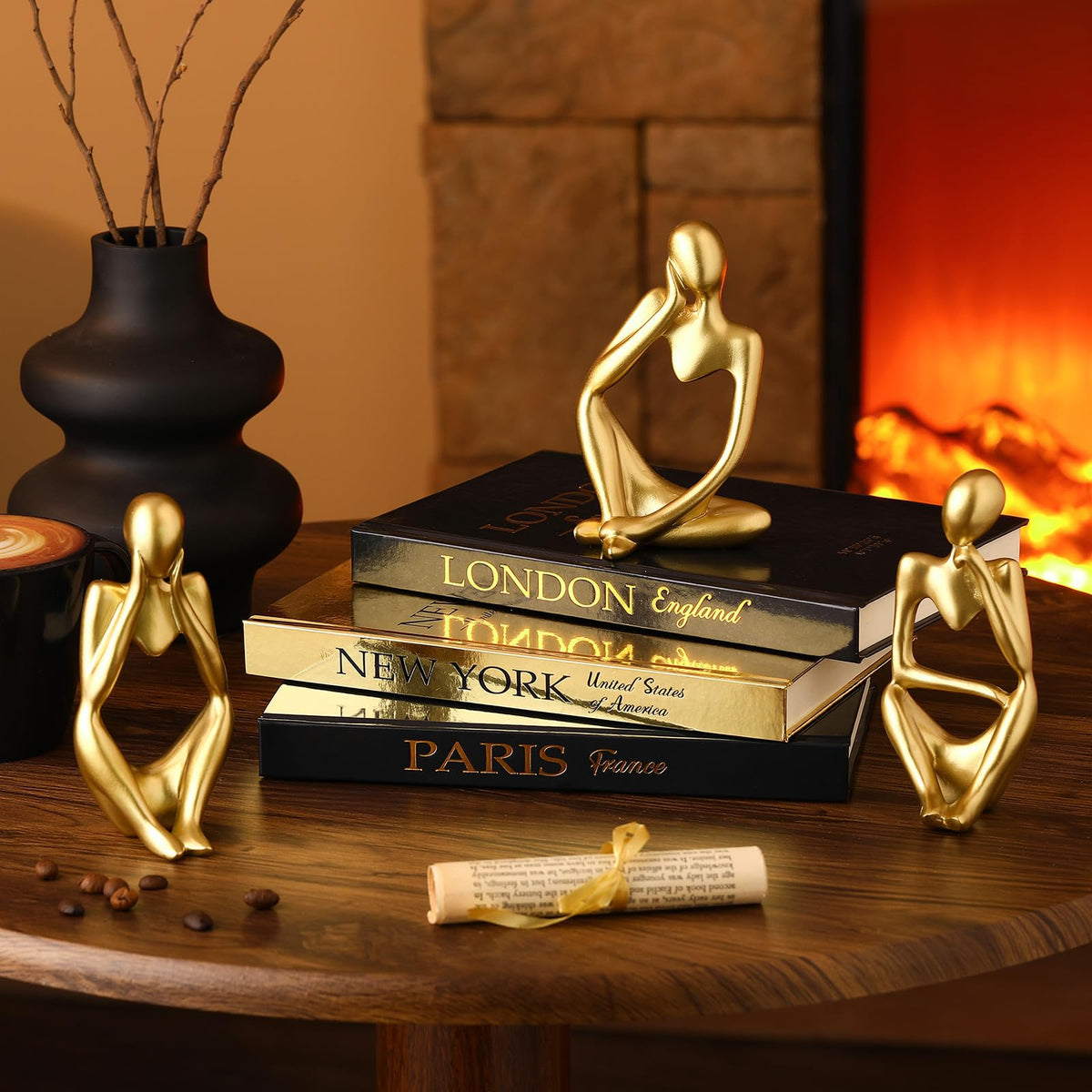 Feifeiya thinker statues gold abstract poses elevate coffee table styling.